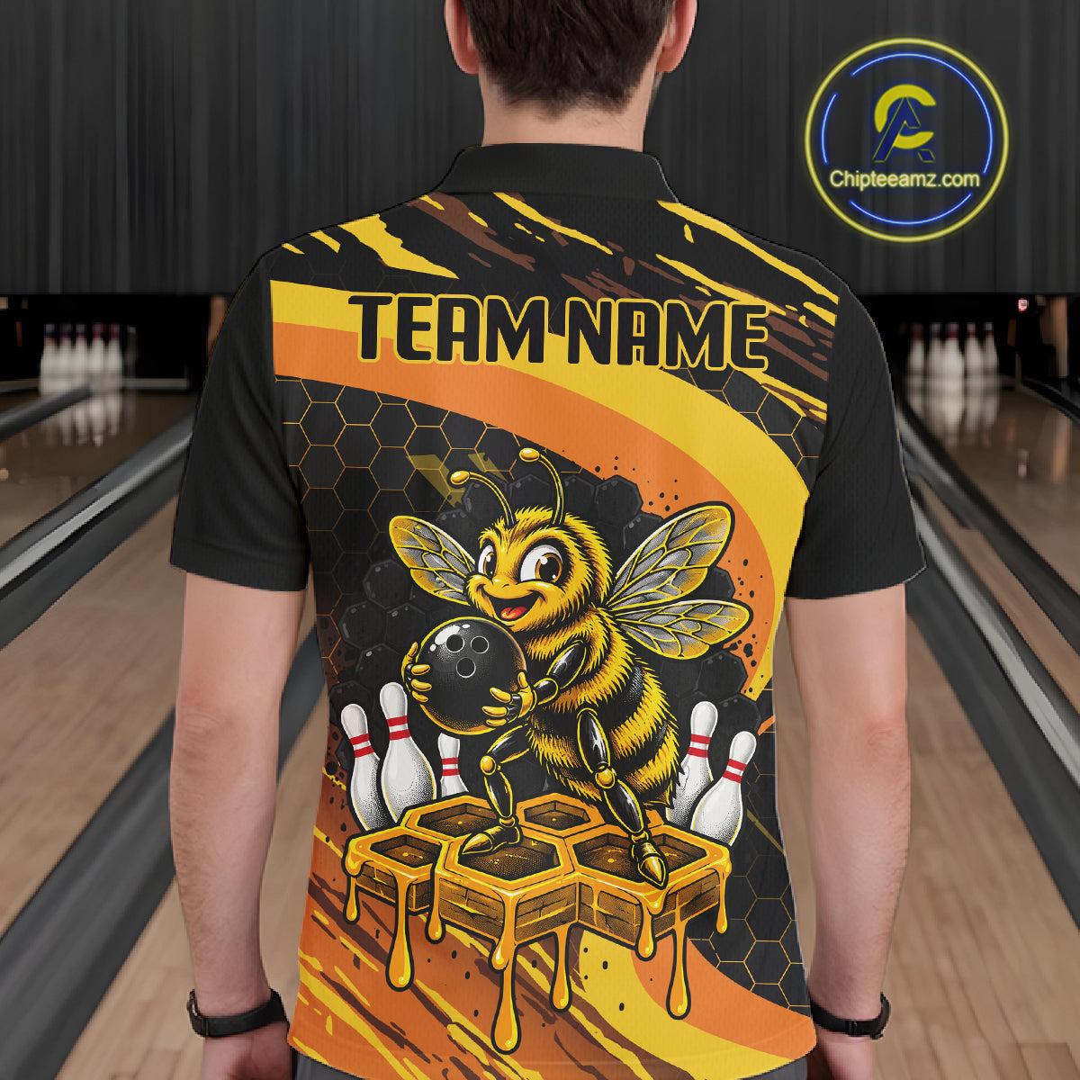 Personalized Honey Bee Bowling Polo 1/4-Zip Custom Funny Bee Bowling Tournament Jersey