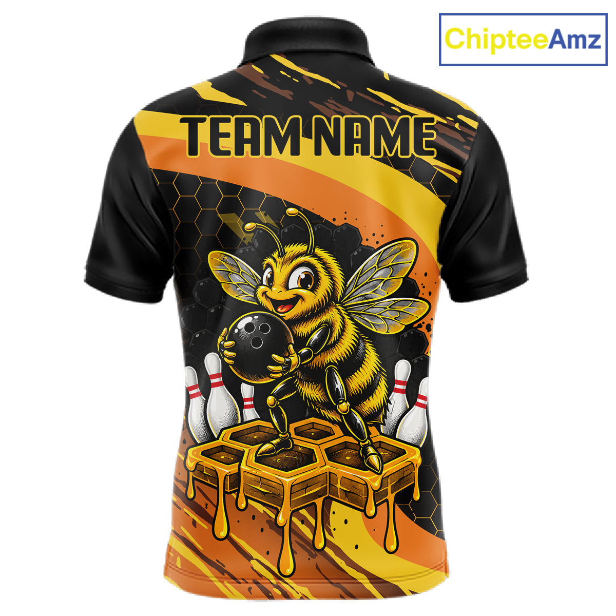 Personalized Honey Bee Bowling Polo 1/4-Zip Custom Funny Bee Bowling Tournament Jersey