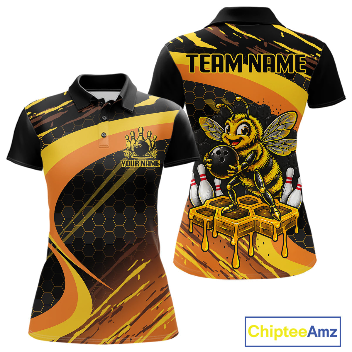 Personalized Honey Bee Bowling Polo 1/4-Zip Custom Funny Bee Bowling Tournament Jersey
