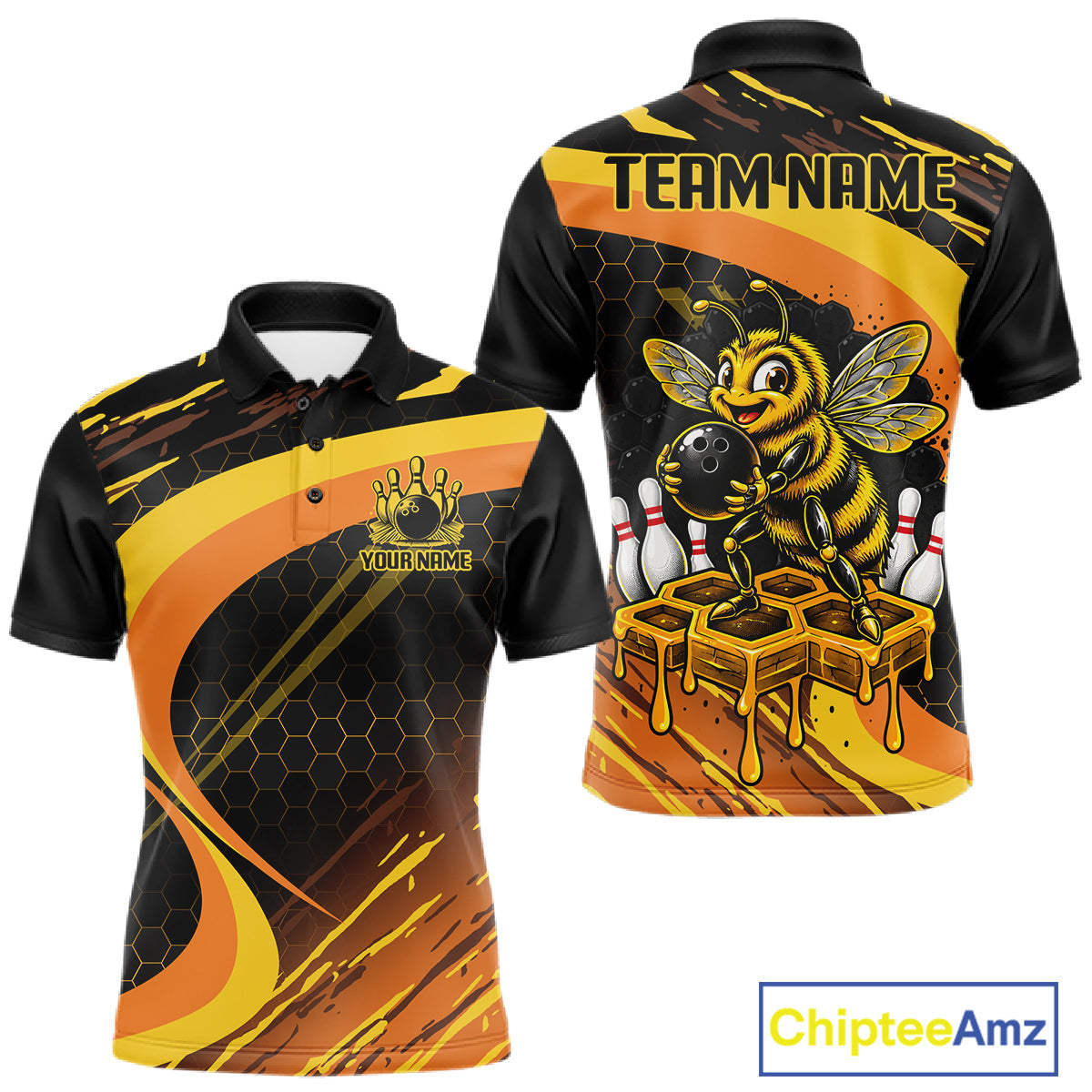 Personalized Honey Bee Bowling Polo 1/4-Zip Custom Funny Bee Bowling Tournament Jersey