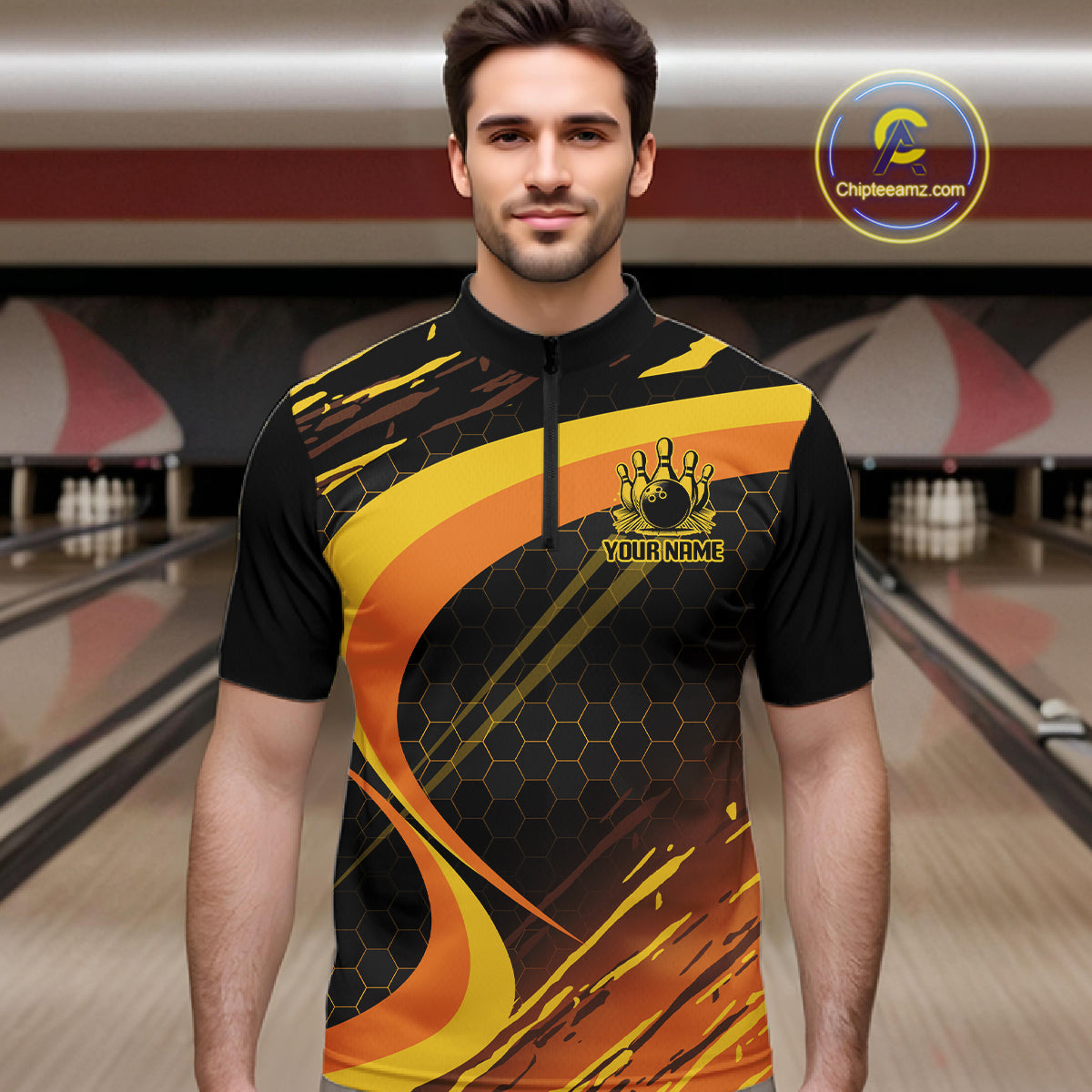 Personalized Honey Bee Bowling Polo 1/4-Zip Custom Funny Bee Bowling Tournament Jersey