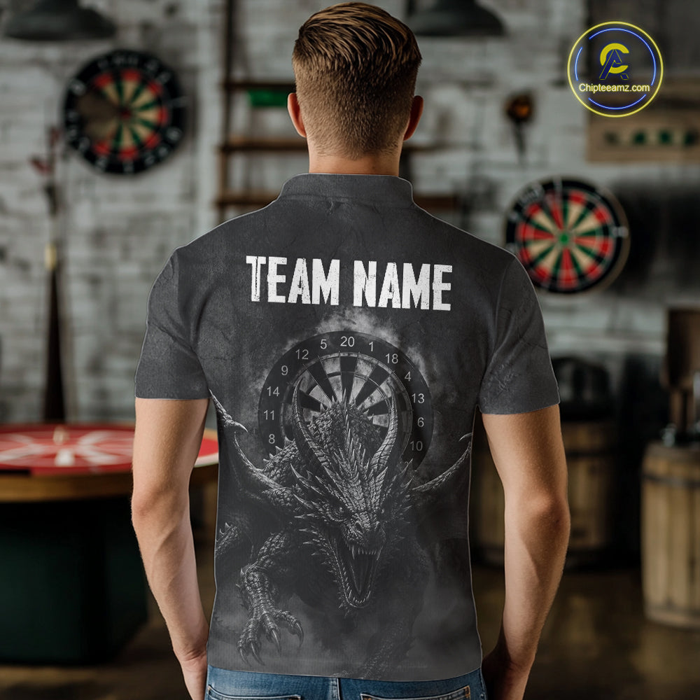 Custom Dragon Darts Shirt With Cracked Stone, Dragon Grey Smoke Darts Team Jersey