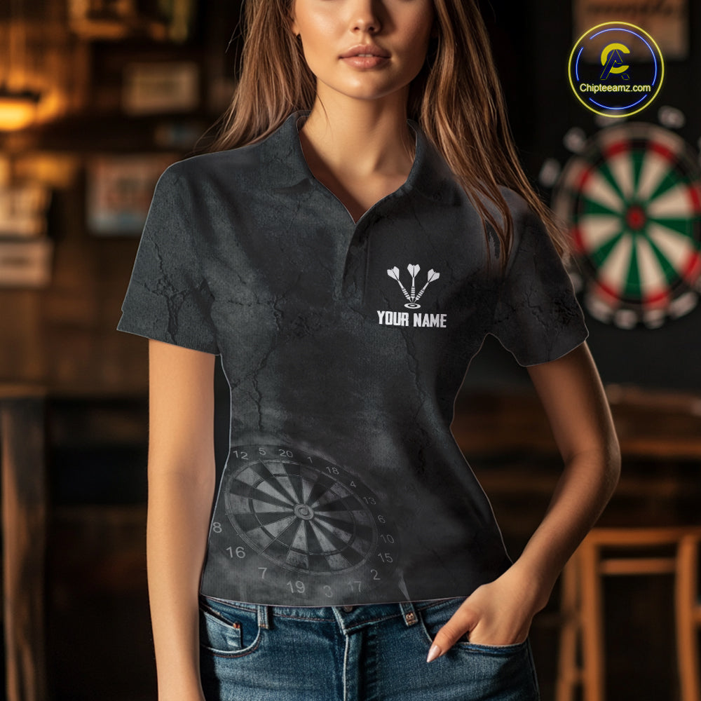 Custom Dragon Darts Shirt With Cracked Stone, Dragon Grey Smoke Darts Team Jersey