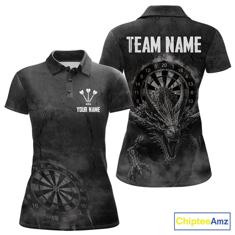 Custom Dragon Darts Shirt With Cracked Stone, Dragon Grey Smoke Darts Team Jersey