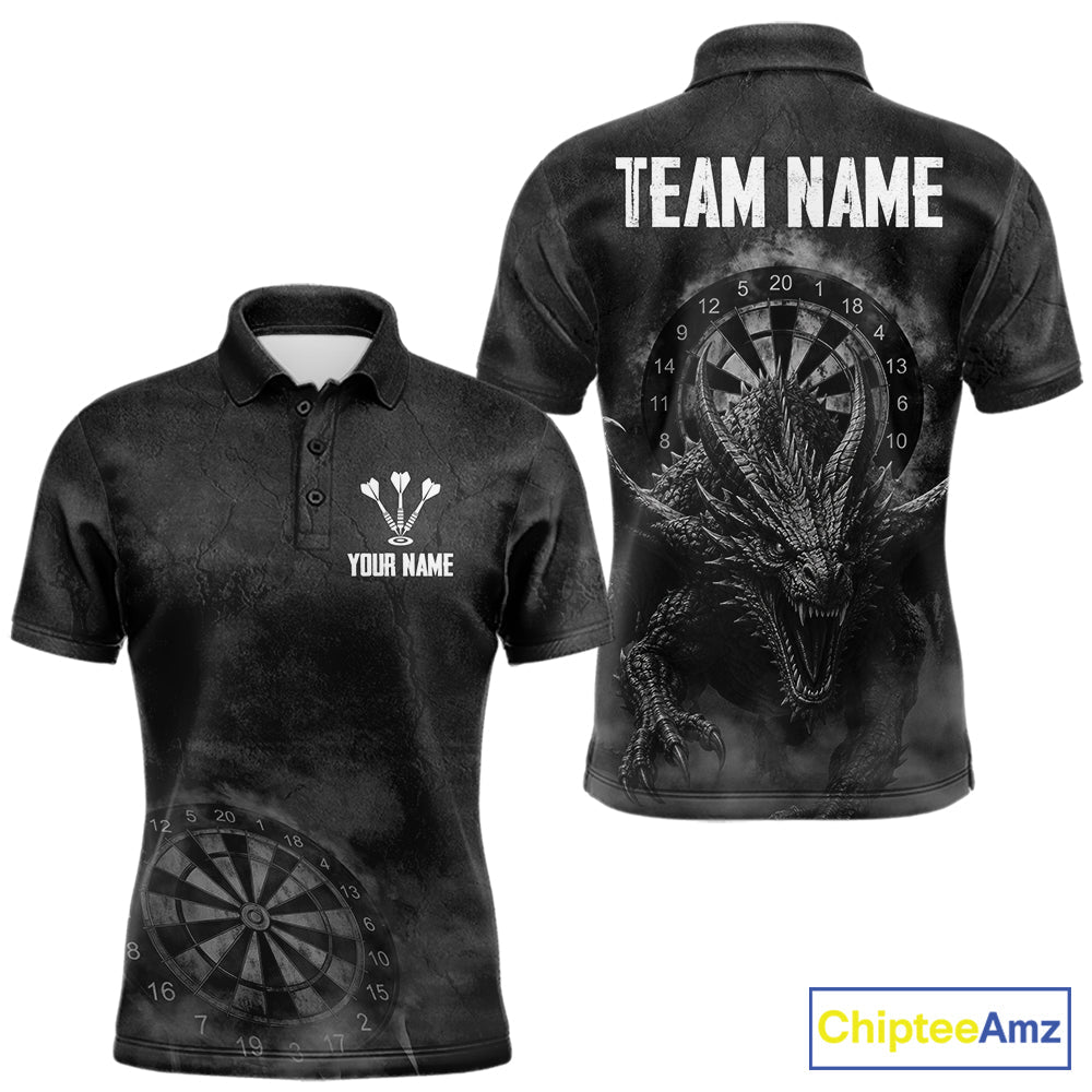 Custom Dragon Darts Shirt With Cracked Stone, Dragon Grey Smoke Darts Team Jersey