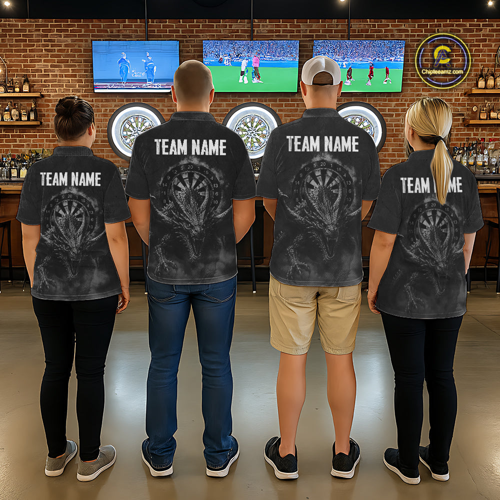 Custom Dragon Darts Shirt With Cracked Stone, Dragon Grey Smoke Darts Team Jersey
