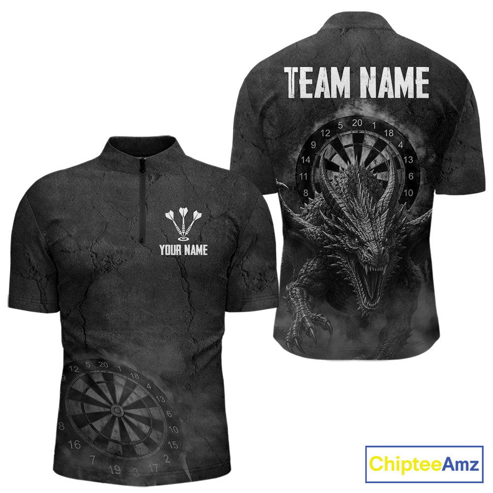 Custom Dragon Darts Shirt With Cracked Stone, Dragon Grey Smoke Darts Team Jersey
