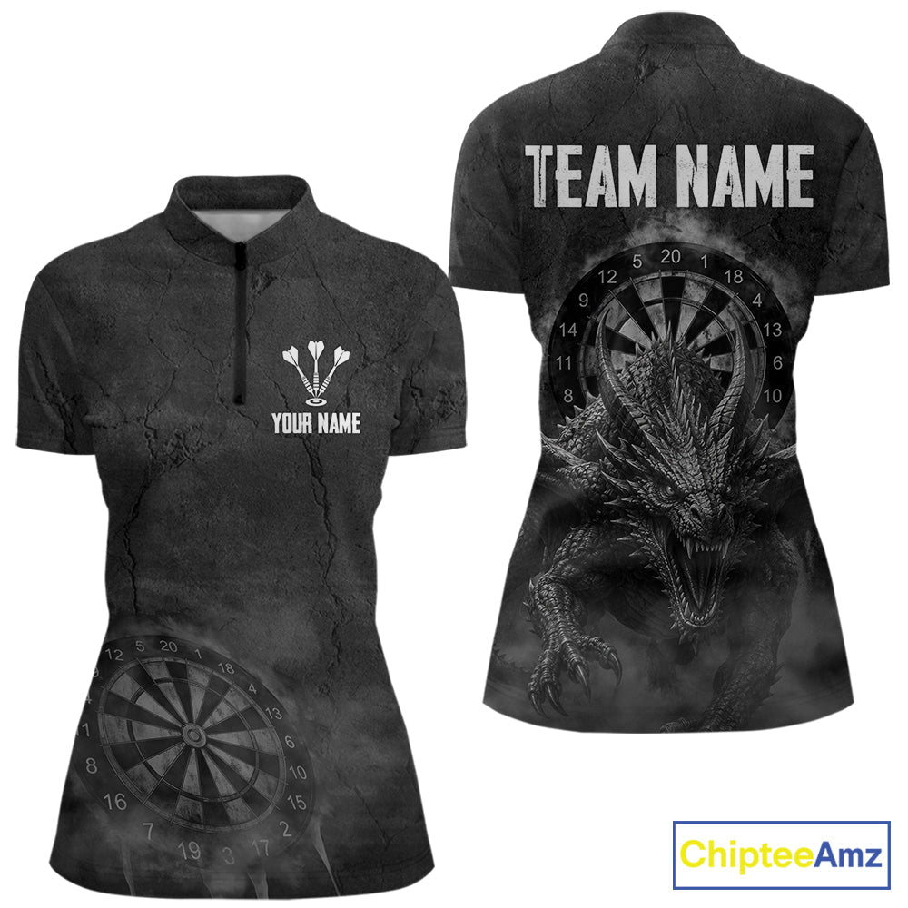 Custom Dragon Darts Shirt With Cracked Stone, Dragon Grey Smoke Darts Team Jersey