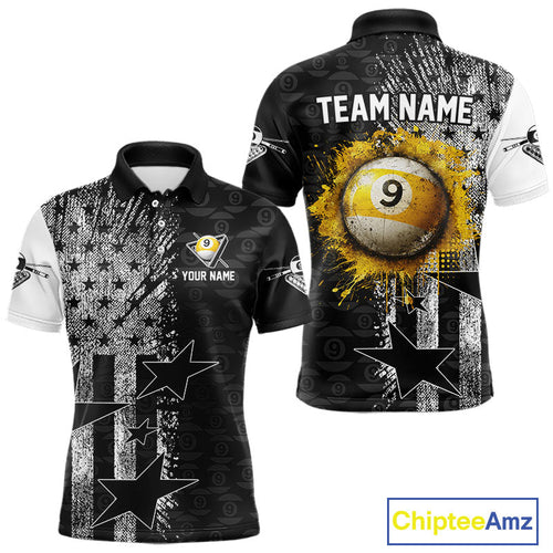 US Flag Grunge 9 Ball Pool Billiard Team Shirt Personalized Polo & 1/4-Zip Billiard Gifts