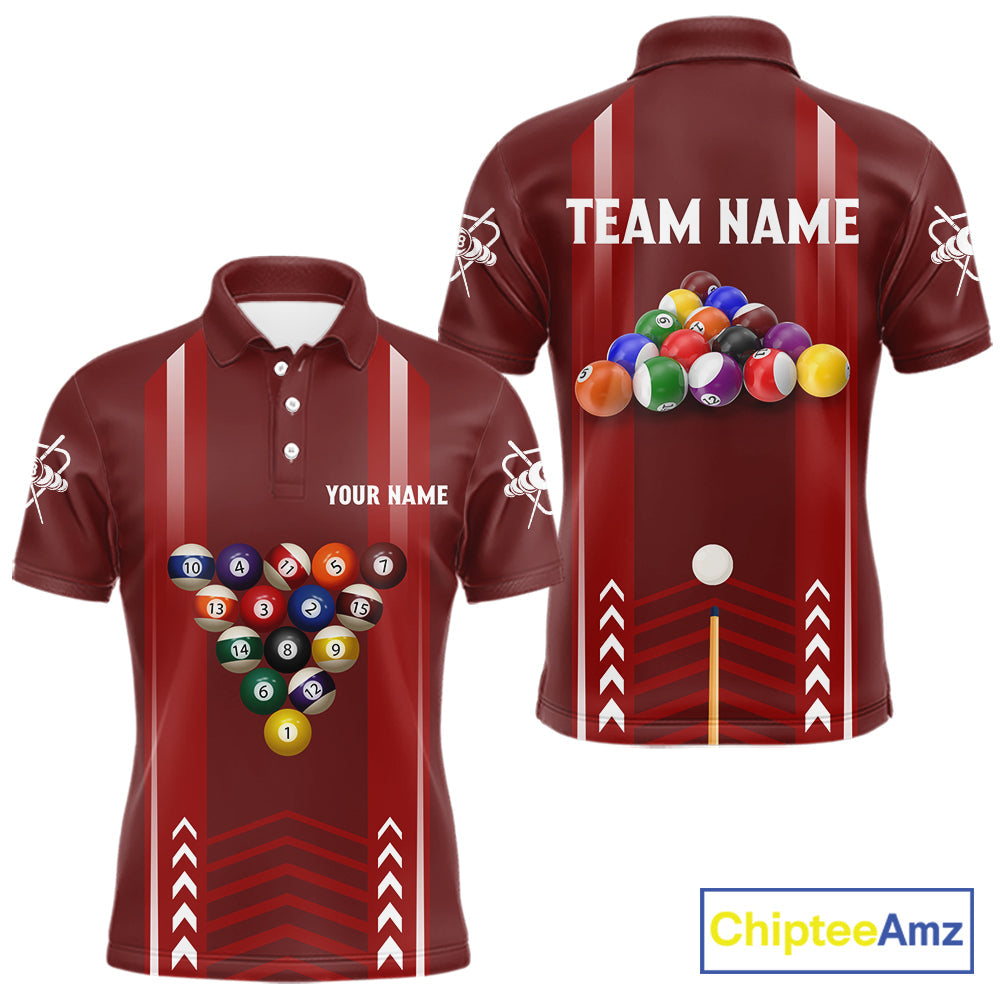 Personalized Red Ball Billiard Polo & 1/4 Zip Shirt Custom Pool Team Shirt Billiard Jersey