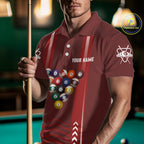 Personalized Red Ball Billiard Polo & 1/4 Zip Shirt Custom Pool Team Shirt Billiard Jersey
