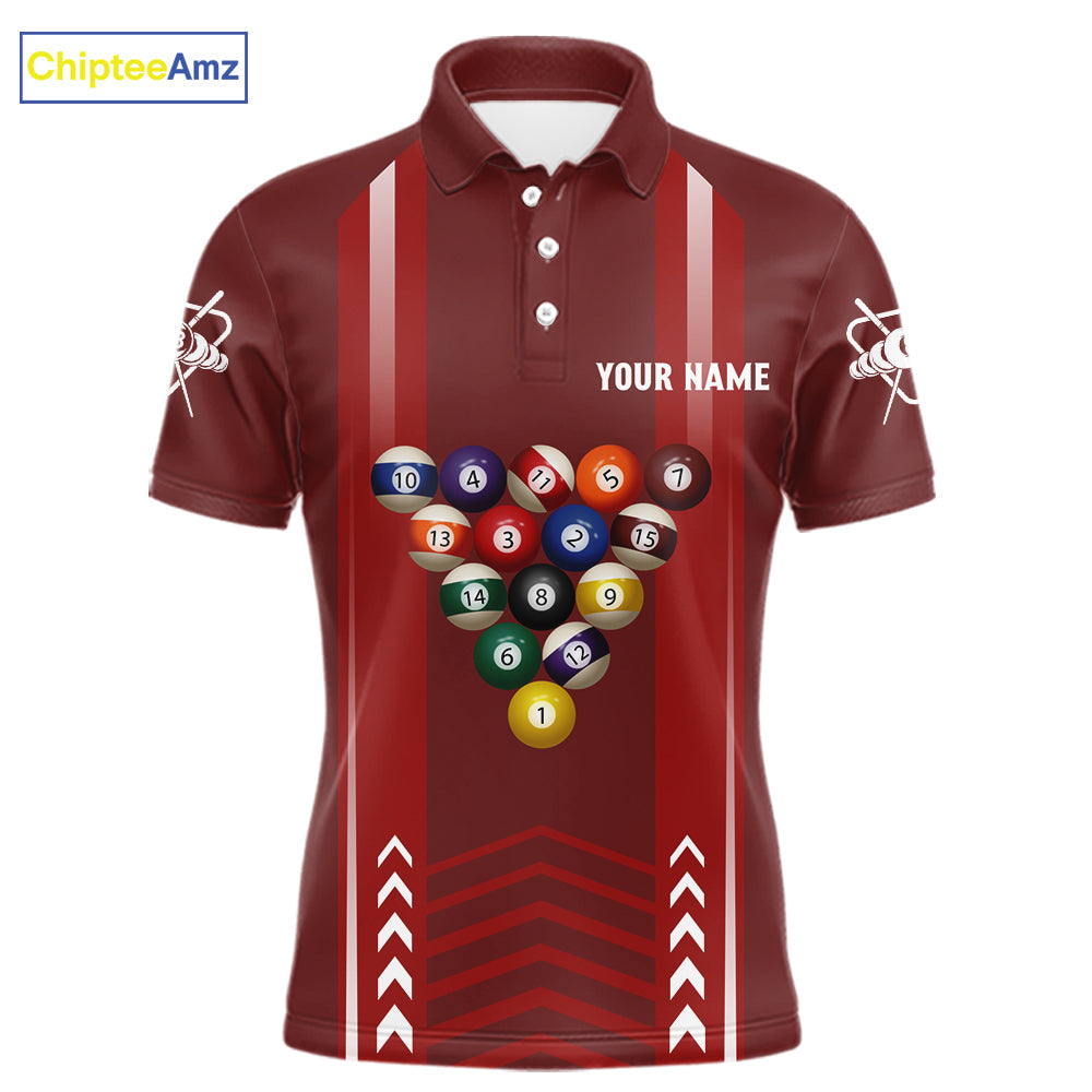 Personalized Red Ball Billiard Polo & 1/4 Zip Shirt Custom Pool Team Shirt Billiard Jersey