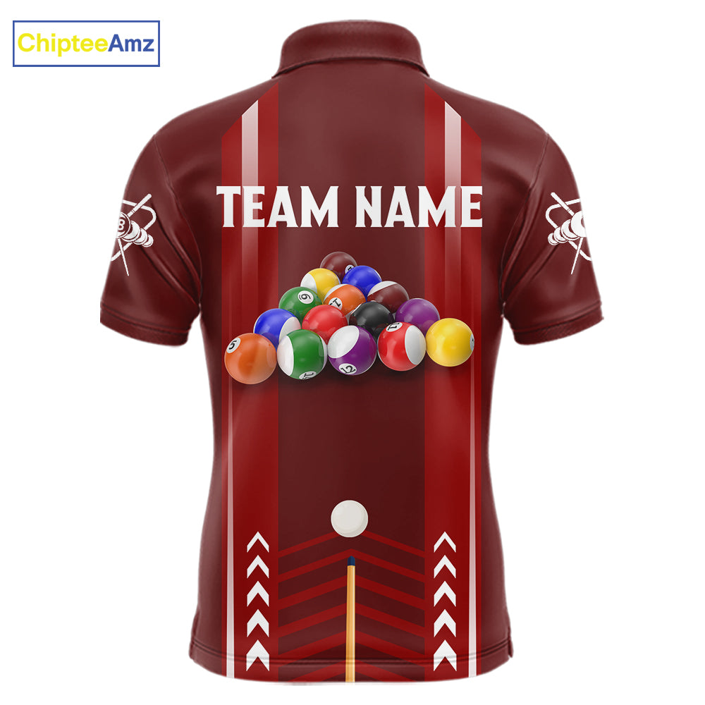 Personalized Red Ball Billiard Polo & 1/4 Zip Shirt Custom Pool Team Shirt Billiard Jersey