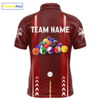 Personalized Red Ball Billiard Polo & 1/4 Zip Shirt Custom Pool Team Shirt Billiard Jersey