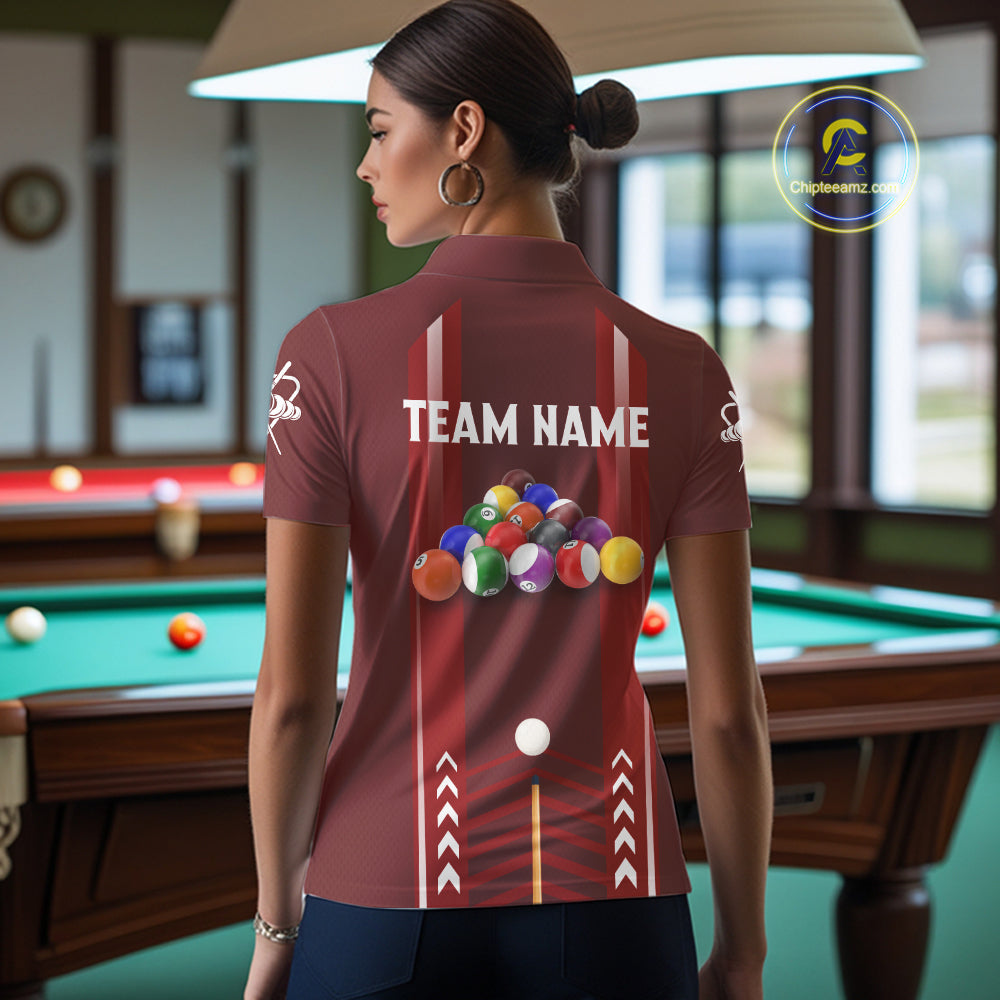 Personalized Red Ball Billiard Polo & 1/4 Zip Shirt Custom Pool Team Shirt Billiard Jersey