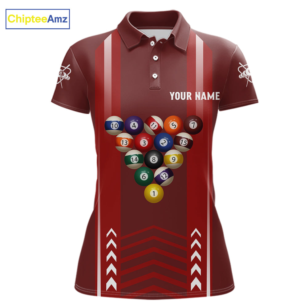 Personalized Red Ball Billiard Polo & 1/4 Zip Shirt Custom Pool Team Shirt Billiard Jersey