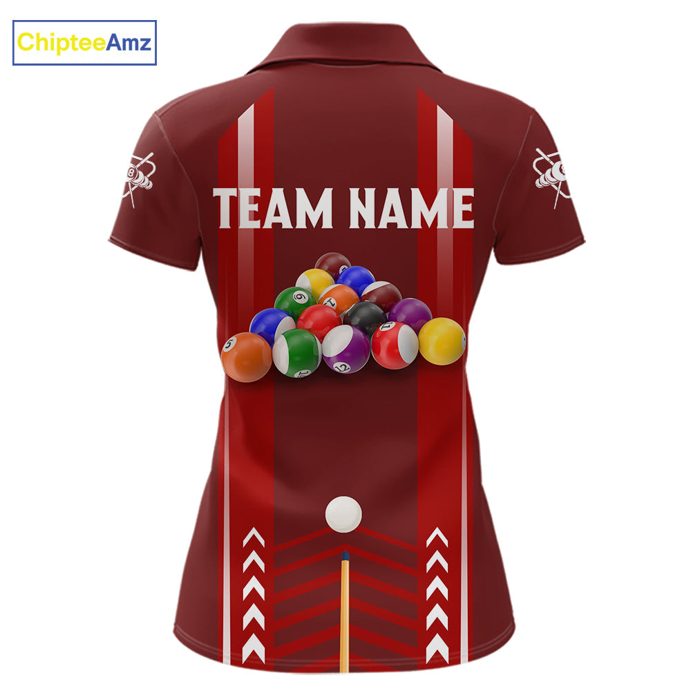 Personalized Red Ball Billiard Polo & 1/4 Zip Shirt Custom Pool Team Shirt Billiard Jersey