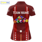 Personalized Red Ball Billiard Polo & 1/4 Zip Shirt Custom Pool Team Shirt Billiard Jersey
