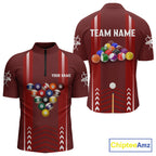 Personalized Red Ball Billiard Polo & 1/4 Zip Shirt Custom Pool Team Shirt Billiard Jersey