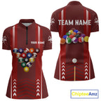 Personalized Red Ball Billiard Polo & 1/4 Zip Shirt Custom Pool Team Shirt Billiard Jersey