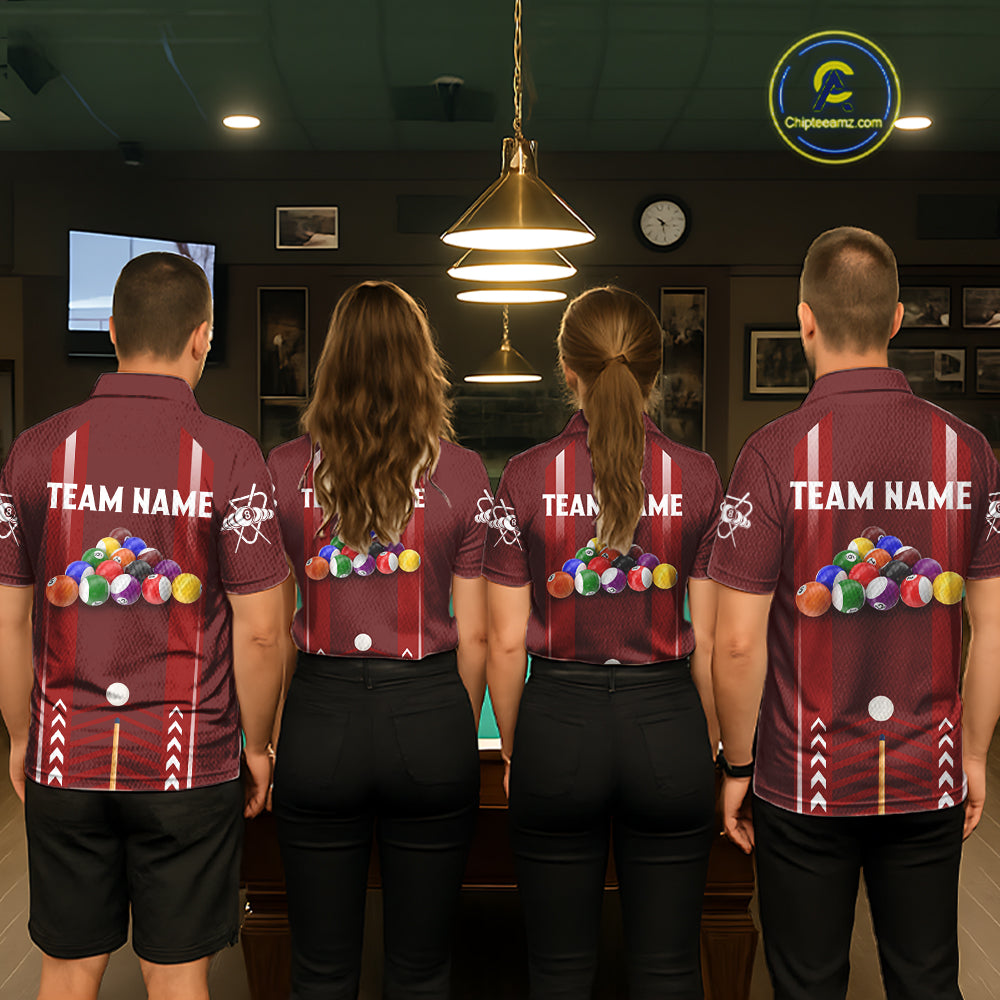 Personalized Red Ball Billiard Polo & 1/4 Zip Shirt Custom Pool Team Shirt Billiard Jersey