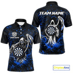 Black & Blue Splatter Grim Reaper Hold Dartboard Dart Shirts Custom Dart Team Shirts