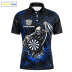 Black & Blue Splatter Grim Reaper Hold Dartboard Dart Shirts Custom Dart Team Shirts