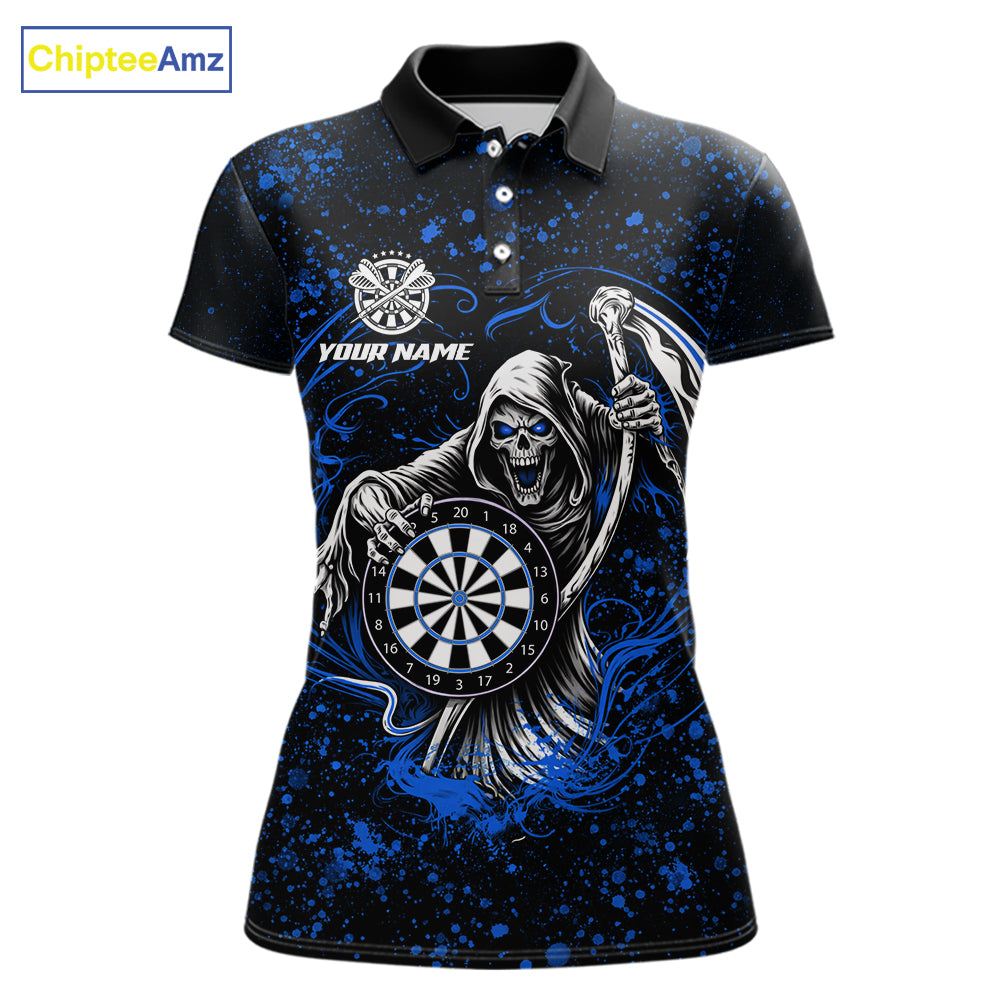 Black & Blue Splatter Grim Reaper Hold Dartboard Dart Shirts Custom Dart Team Shirts