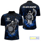Black & Blue Splatter Grim Reaper Hold Dartboard Dart Shirts Custom Dart Team Shirts