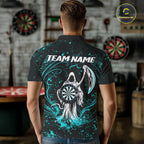 Black & Teal Splatter Grim Reaper Hold Dartboard Dart Shirts Custom Dart Team Shirts
