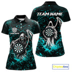 Black & Teal Splatter Grim Reaper Hold Dartboard Dart Shirts Custom Dart Team Shirts