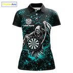 Black & Teal Splatter Grim Reaper Hold Dartboard Dart Shirts Custom Dart Team Shirts