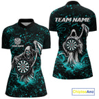 Black & Teal Splatter Grim Reaper Hold Dartboard Dart Shirts Custom Dart Team Shirts