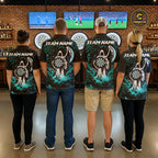 Black & Teal Splatter Grim Reaper Hold Dartboard Dart Shirts Custom Dart Team Shirts
