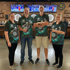 Black & Teal Splatter Grim Reaper Hold Dartboard Dart Shirts Custom Dart Team Shirts