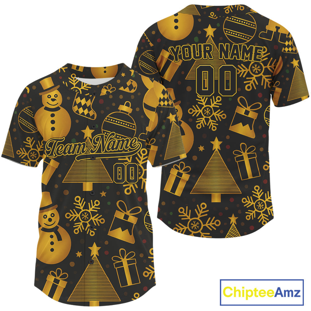 Custom Black & Gold Funny Christmas Baseball Shirt Xmas Baseball Jerseys