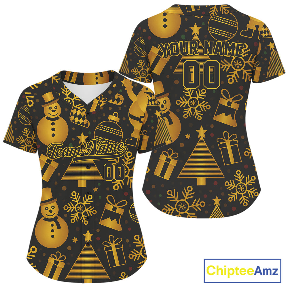 Custom Black & Gold Funny Christmas Baseball Shirt Xmas Baseball Jerseys
