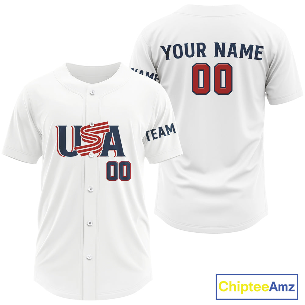 Custom Blue Red USA Flag Patriotic Baseball Shirt White Baseball Jerseys
