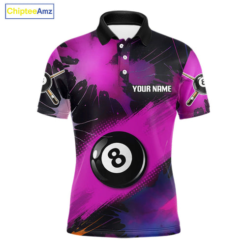 Grunge Paint Splatter Pink Ball 8 Billiard Shirts Personalized Billiard Attire Gifts