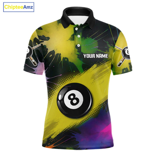 Grunge Paint Splatter Yellow Ball 8 Billiard Shirts Personalized Billiard Attire Gifts