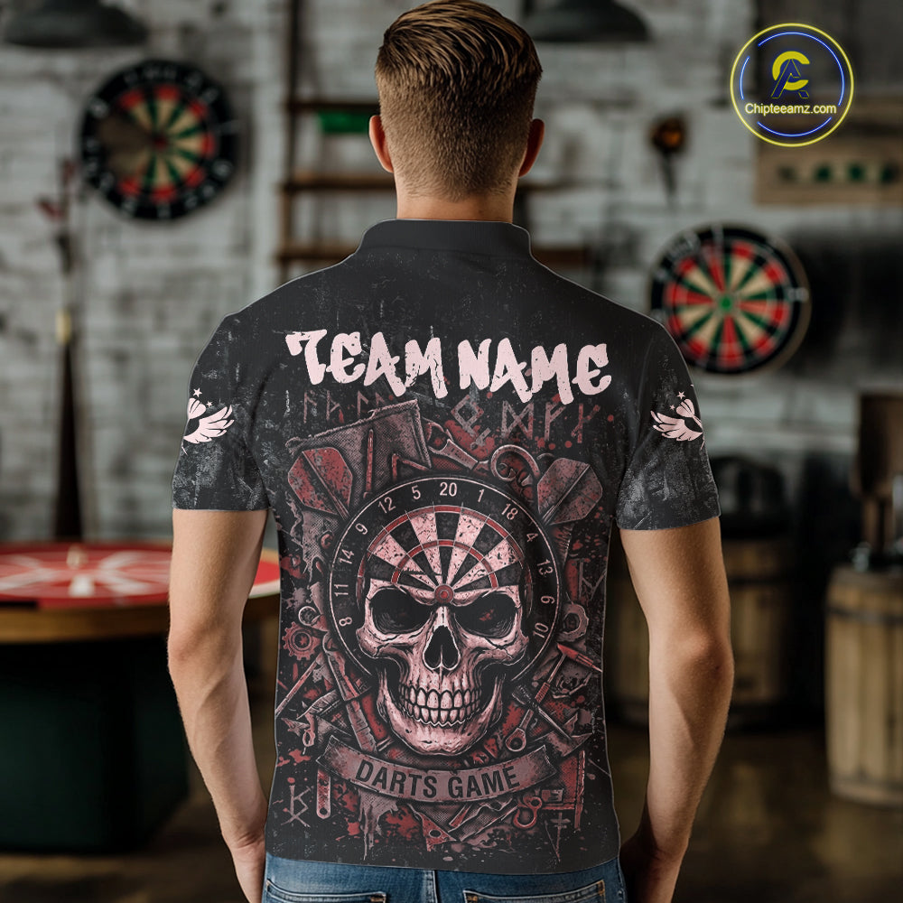 Red Graffiti Grunge Skull Darts Shirt Custom Name & Team Skull Dart Outfit Jerseys