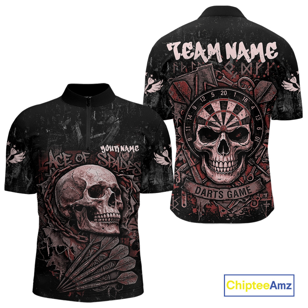 Red Graffiti Grunge Skull Darts Shirt Custom Name & Team Skull Dart Outfit Jerseys