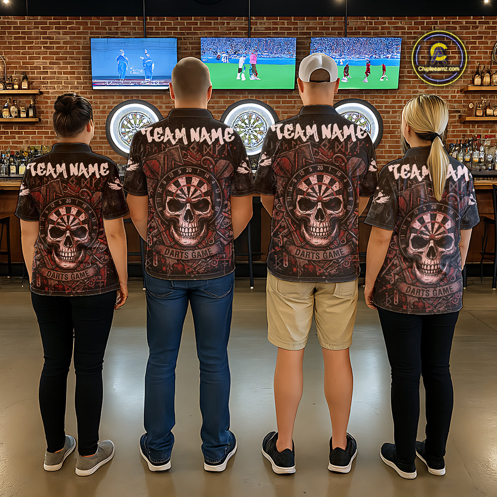 Red Graffiti Grunge Skull Darts Shirt Custom Name & Team Skull Dart Outfit Jerseys