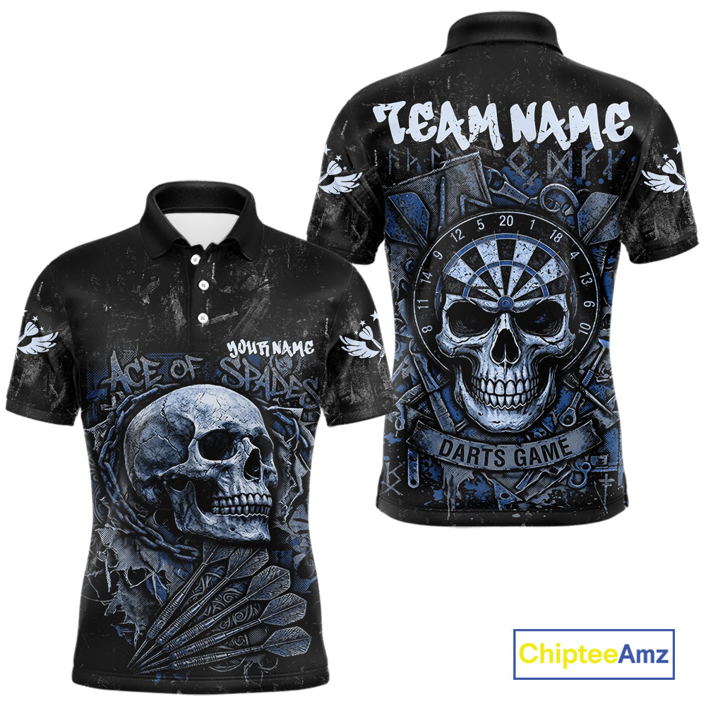 Blue Graffiti Grunge Skull Darts Shirt Custom Name & Team Skull Dart Outfit Jerseys