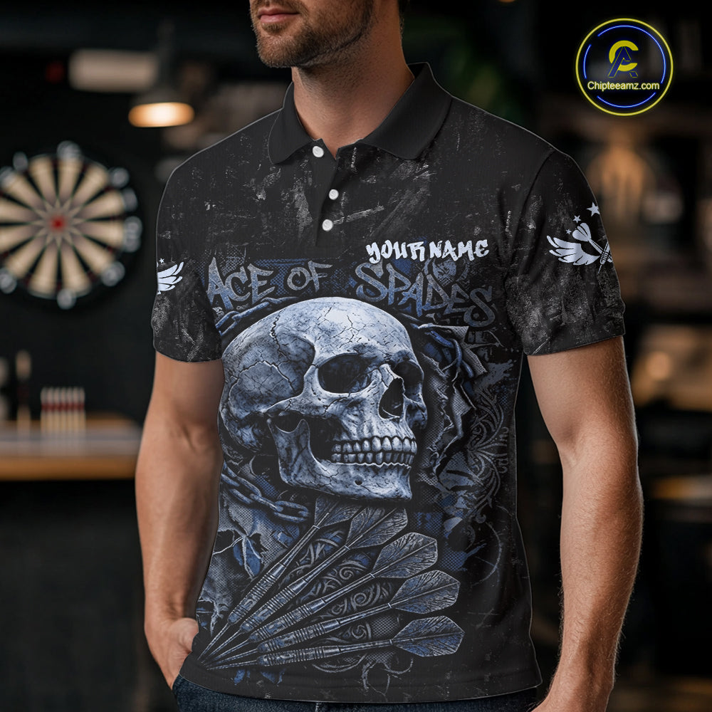 Blue Graffiti Grunge Skull Darts Shirt Custom Name & Team Skull Dart Outfit Jerseys