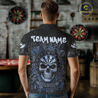 Blue Graffiti Grunge Skull Darts Shirt Custom Name & Team Skull Dart Outfit Jerseys