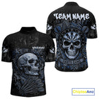 Blue Graffiti Grunge Skull Darts Shirt Custom Name & Team Skull Dart Outfit Jerseys