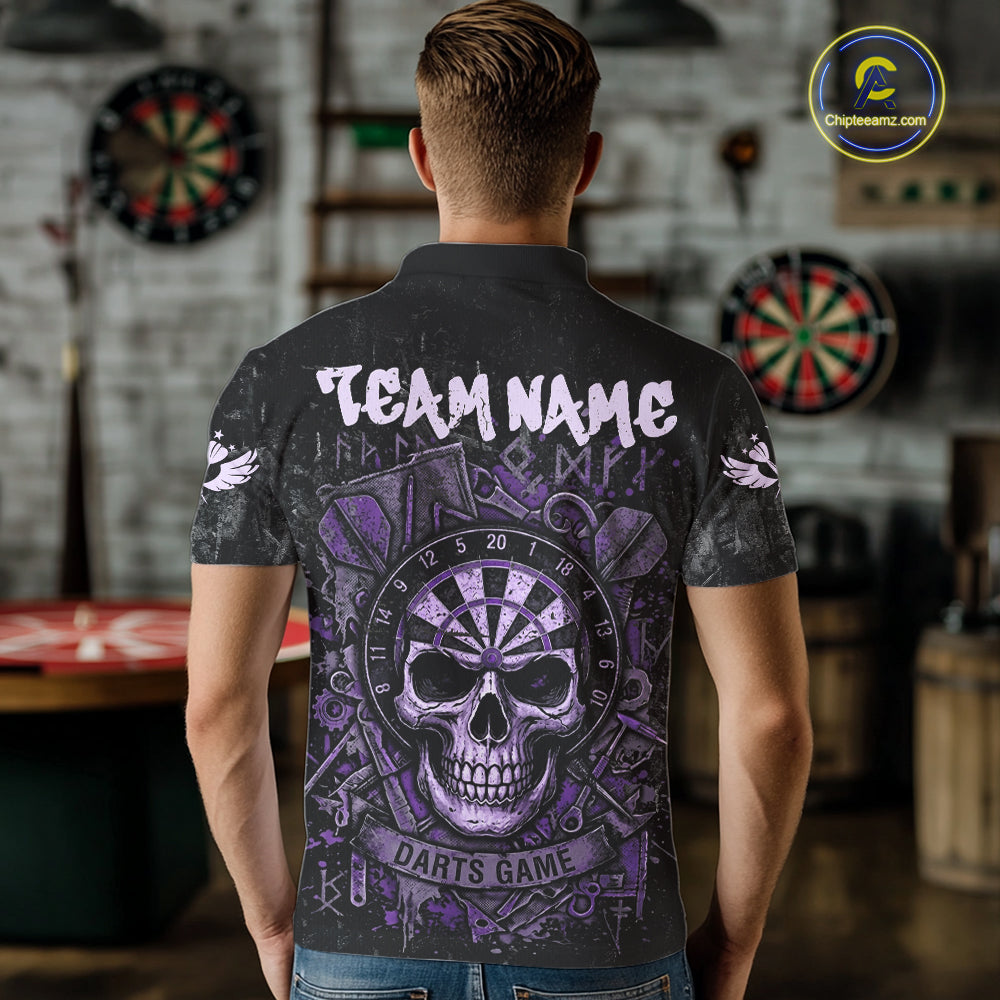 Purple Graffiti Grunge Skull Darts Shirt Custom Name & Team Skull Dart Outfit Jerseys