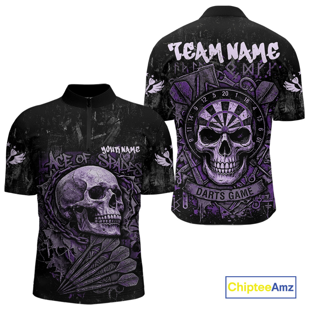 Purple Graffiti Grunge Skull Darts Shirt Custom Name & Team Skull Dart Outfit Jerseys