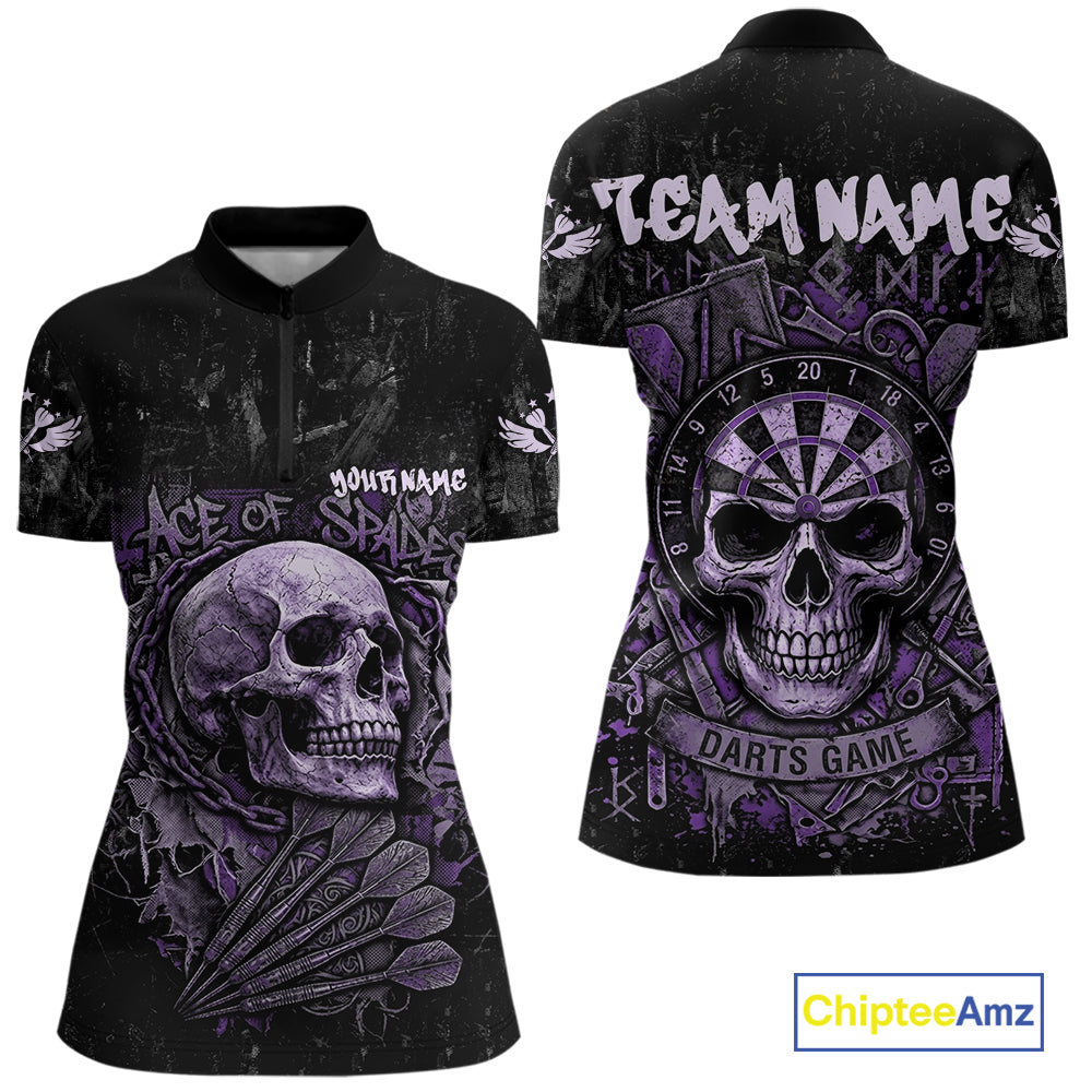 Purple Graffiti Grunge Skull Darts Shirt Custom Name & Team Skull Dart Outfit Jerseys